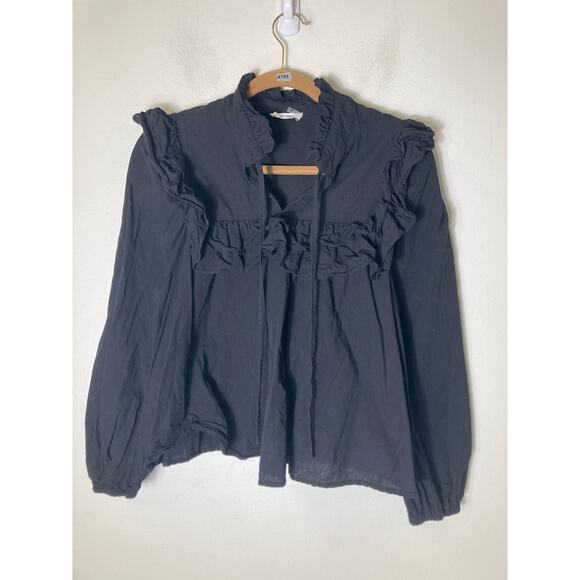 Day + Moon Tops - Day + Moon Black Cotton Square Ruffled Shirt Sz S
